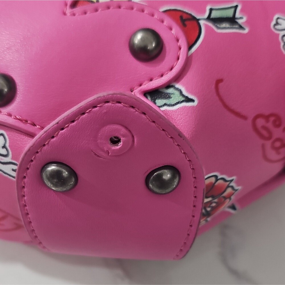 Y2K STYLE - Ed Hardy Pink Stud Shoulder Bag Skull Rose Graphic- see description - Picture 15 of 16